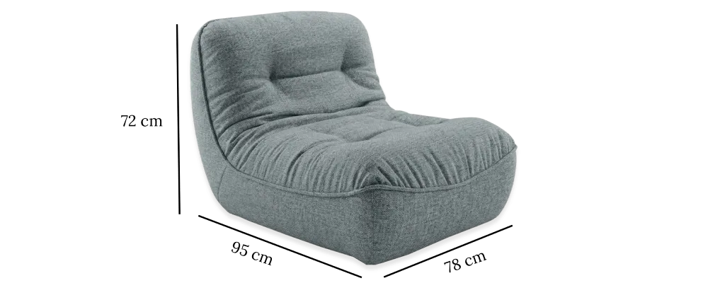 Loungechair med målangivelser: 78 cm bred, 95 cm dyb, 72 cm høj