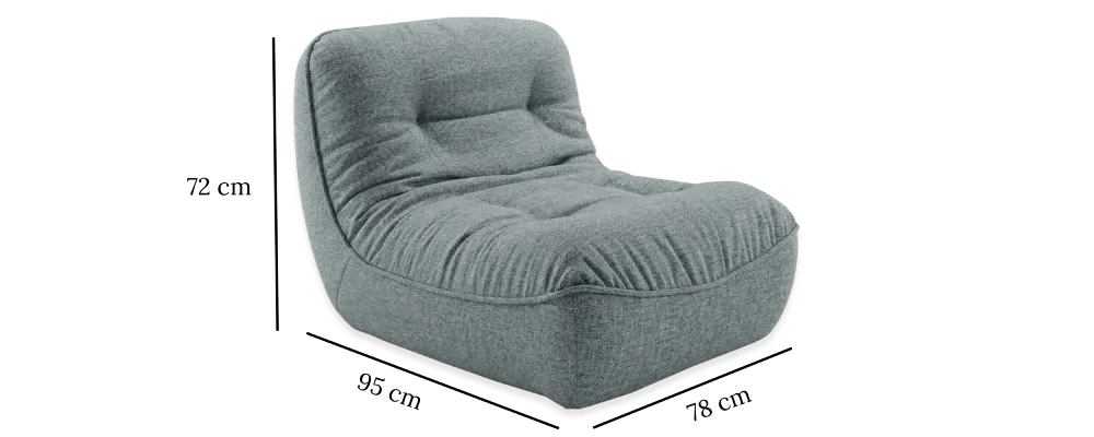 Loungechair med målangivelser: 78 cm bred, 95 cm dyb, 72 cm høj